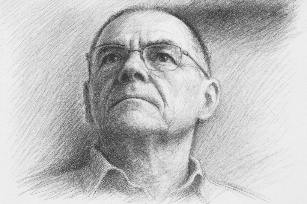 Portrait dessiné de Joël Le Scouarnec, ancien chirurgien jugé pour des faits d'agressions sexuelles et de viols - Illustration de Vendée Gazette